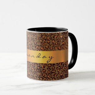 Taza Coffe de la tira dorada de leopardo negro