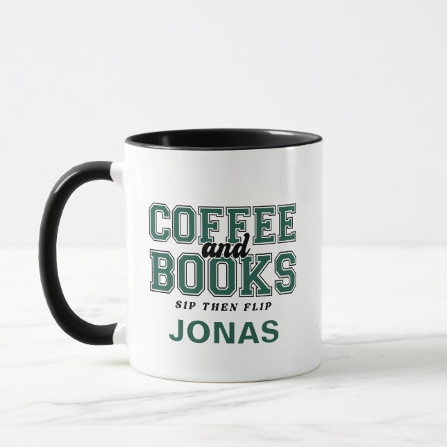 Taza Coffee and Books Sip Then Flip Bookworm Green (Izquierda)
