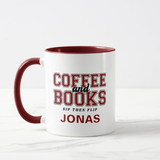 Taza Coffee and Books Sip Then Flip Bookworm Maroon (Izquierda)