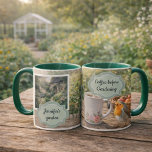 Taza Coffee before gardening robin morning garden photo<br><div class="desc">Coffee before gardening,  personal morning garden with robin bird,  photo mug.
Slow garden moment,  start the day in the garden.
Add your own photo,  name and text to personalize.</div>
