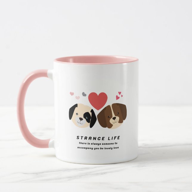 Taza Coffee Cup Dog Couple Cute Tone Rosa (Izquierda)