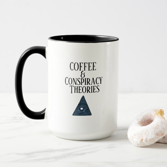 Taza Coffee divertido y teorías de conspiración (Con donut)