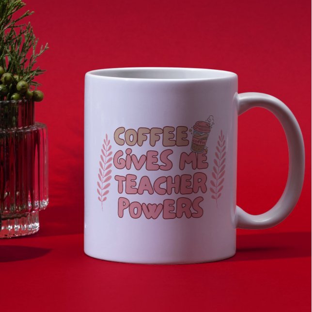 Taza Coffee Gives Me Teacher Powers Retro Bubble Typogr (Subido por el creador)