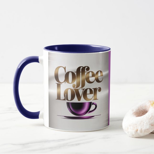 Taza Coffee Lover Modern Purple Blue Mug (Con donut)