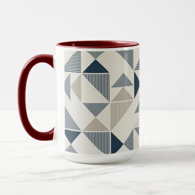 Taza Coffee Mug – Blue & Beige Triangle Design  (Izquierda)