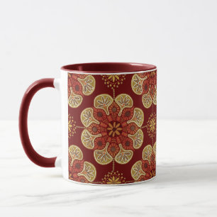 Taza Coffee Mug con medallón de oro en vino