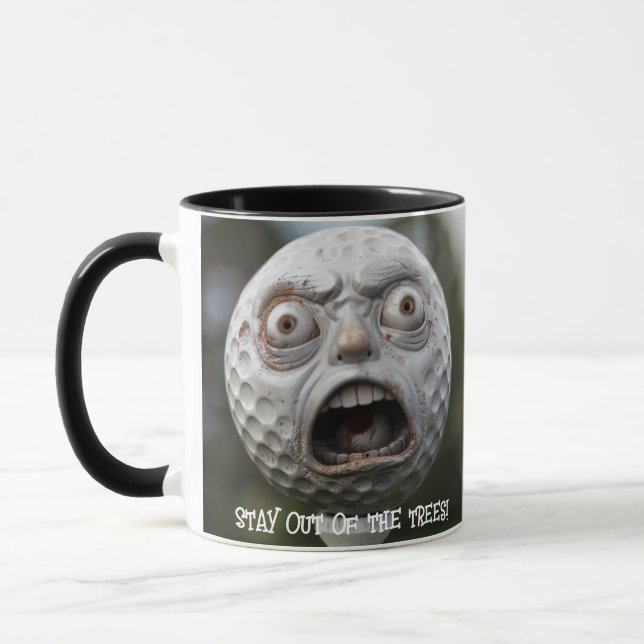 Taza Coffee Mug Golfer, "¡No te metas en los árboles!" (Izquierda)