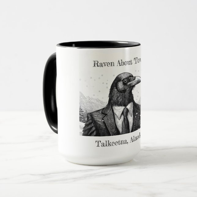 Taza Coffee mug, Raven About Town - Talkeetna Alaska. (Anverso izquierdo)
