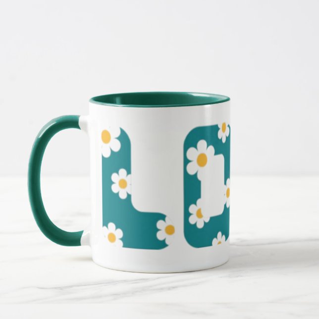 Taza coffee mug with love phrase covered with flowers (Izquierda)