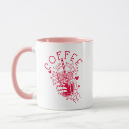 Taza Coffee One True Soulmate Red Pink Hearts Skeleton