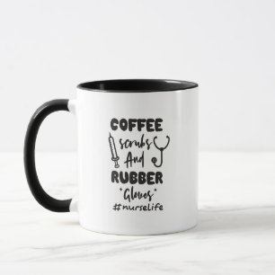 Taza Coffee y guantes de goma Enfermera de la vida
