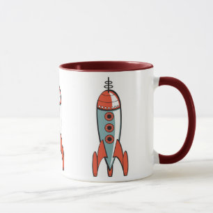 Taza cohete espacial retro, cohete espacial retro, retr
