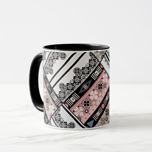 Taza Cojín decorativo Tíbal etno geométrico tradicional (Anverso izquierdo)