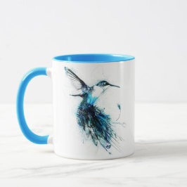 Taza Cola de pluma de pájaro colibrí acuarela