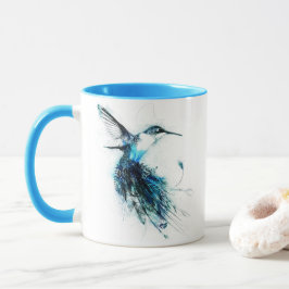 Taza Cola de pluma de pájaro colibrí acuarela