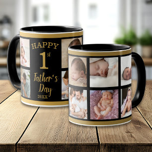 Taza Colage de 8 fotos para el primer día del padre en 