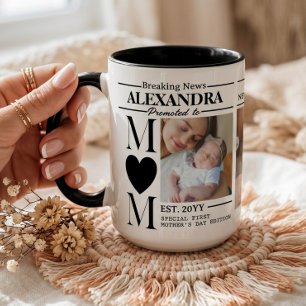 Taza Colage de fotos de periódico para mamá en su prime