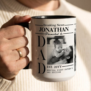 Taza Colage de Fotos de Periódico para Papá Primer Día 