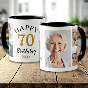 Taza Colaje de 5 fotos personalizadas Feliz 70 cumpleañ