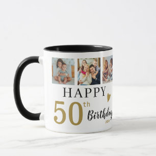 Taza Colaje de 6 fotos personalizadas Feliz 50 cumpleañ