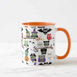 Taza Colección De Fantasmas Lechuzas De Halloween