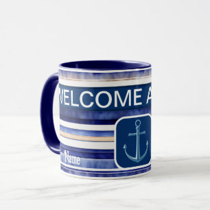 Taza Colección de franjas de barco moderno azul de la m