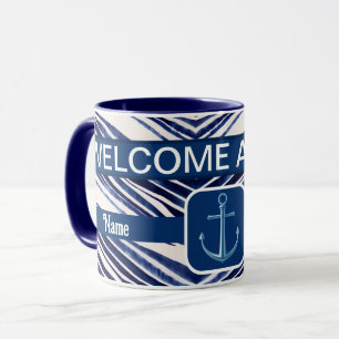 Taza Colección de franjas populares de barcos azules de