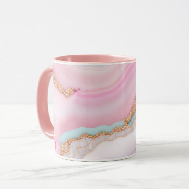 Taza Colección de moda de mármol rosa rosa claro (Anverso izquierdo)