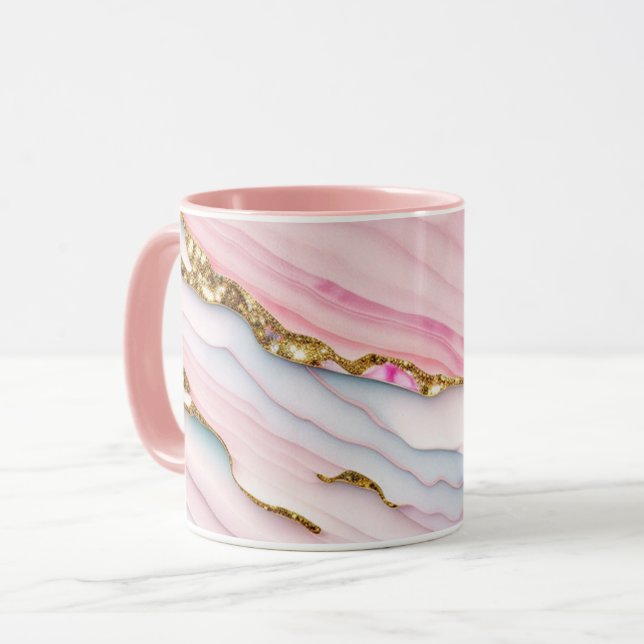 Taza Colección de oro rosa azul de moda de mármol Agate (Anverso izquierdo)
