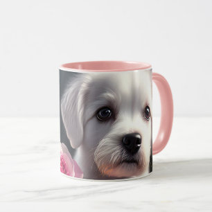 Taza Colección De Perros Pequeños Y Rosas