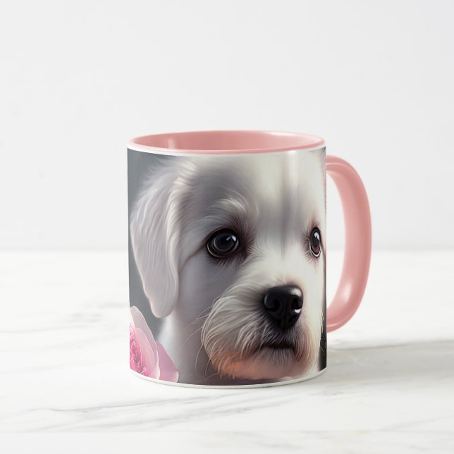 Taza Colección De Perros Pequeños Y Rosas (Anverso derecho)