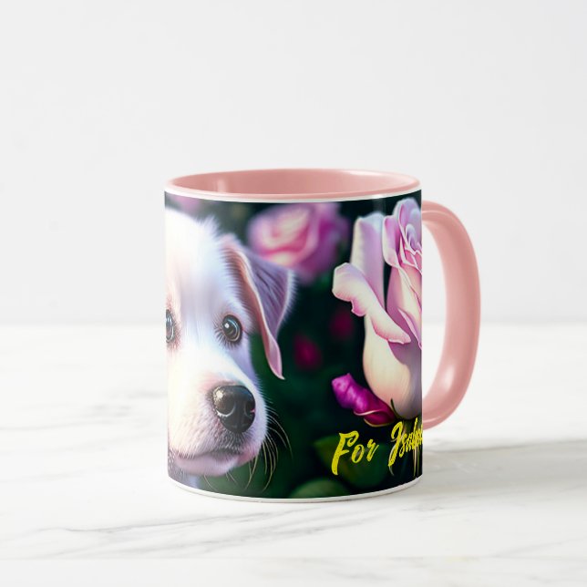 Taza Colección De Perros Y Rosas Blancos (Anverso derecho)
