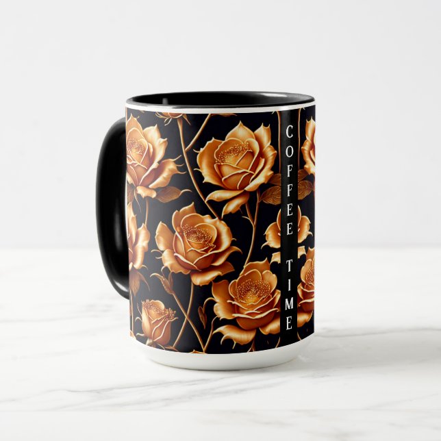 Taza Colección de Rosas Boho Gold de lujo de moda (Anverso izquierdo)