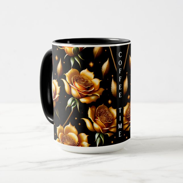 Taza Colección de Rosas Boho Gold de lujo moderna (Anverso izquierdo)