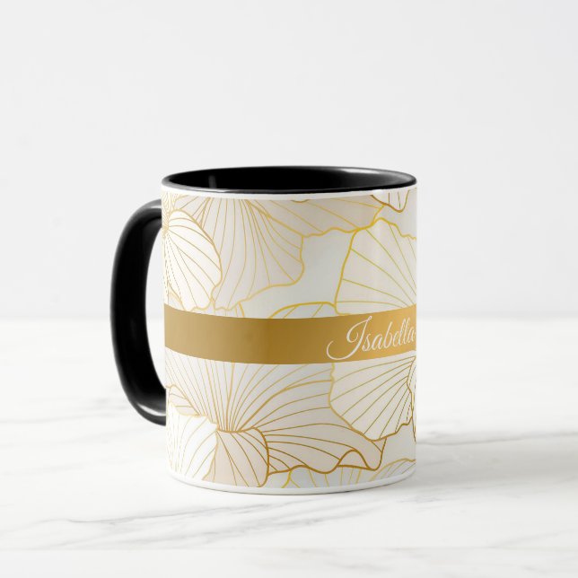 Taza Colección elegante de línea floral blanca dorada (Anverso izquierdo)