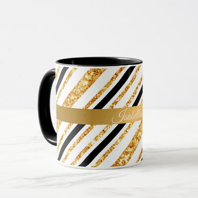 Taza Colección popular Stripes Gold Purpurina Black Boh (Anverso izquierdo)