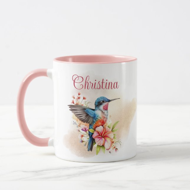 Taza Colibrí Elegante Personalizada de Acuarela (Izquierda)