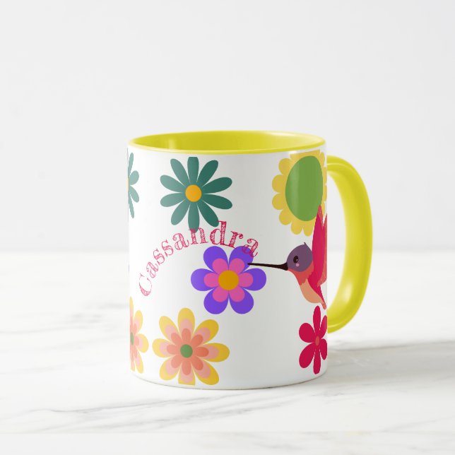 Taza Colibrí y flores personalizadas (Anverso derecho)