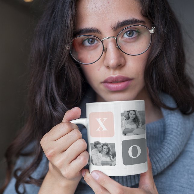 Taza Collage Couple Photo & Pastel Pink & Grey XOXO (Subido por el creador)