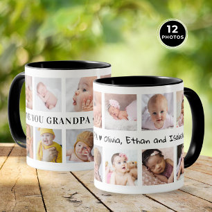 Taza Collage de 12 Fotos Moderno Negro Abuelo Te Amo