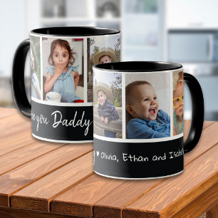 Taza Collage de 5 fotos en blanco y negro Te amo papá 