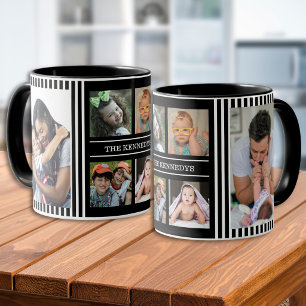 Taza Collage de 6 fotos moderno con apellido familiar e