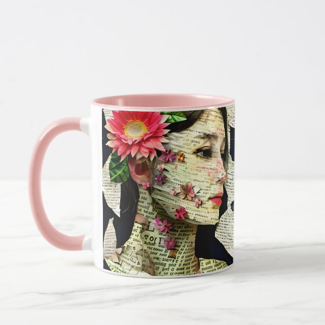 Taza Collage de arte de mujer bonita   (Izquierda)