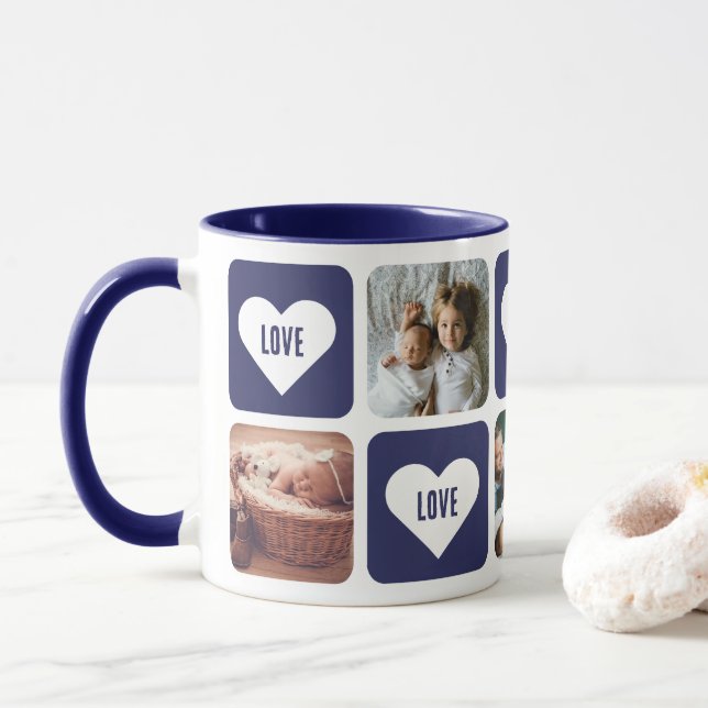 Taza Collage de fotos azul lindo amor Corazón Mug (Con donut)