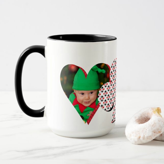 Taza Collage de fotos de cara de póquer personalizado (Con donut)