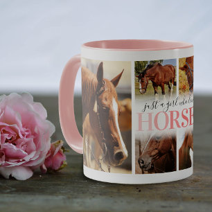 Taza Collage de fotos de chica con caballo