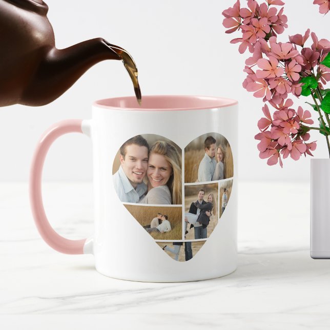 Taza Collage de Fotos de Corazón de Amor Personalizado  (Custom photo collage mug)