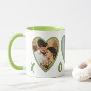 Taza Collage de Fotos de Corazones Verdes de San Valent