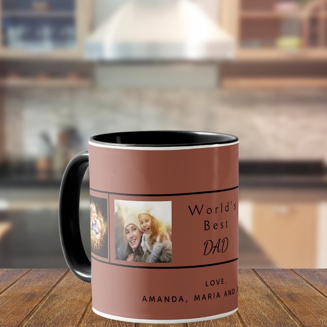 Taza Collage de fotos de la familia de papá padre marró (Subido por el creador)