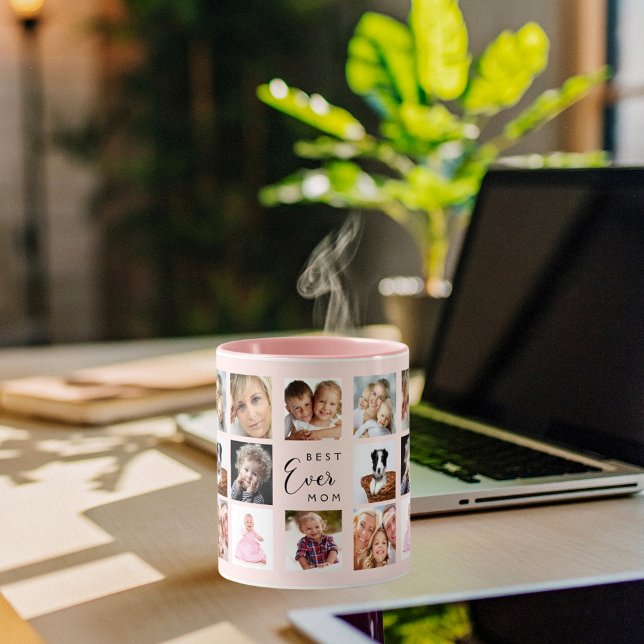 Taza Collage de fotos de la madre melocotón rosa (Subido por el creador)